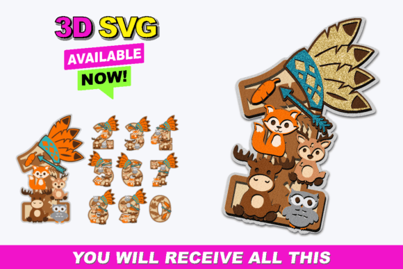 Elevating Custom Design Projects with Woodland Tribal Numbers and Versatile 3D SVG Assets