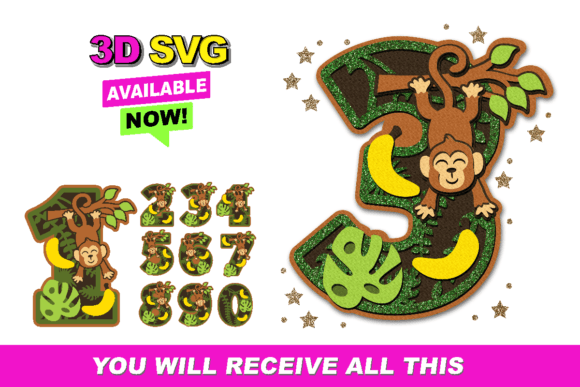 Monkey Numbers 0-9 SVG for Creative Projects