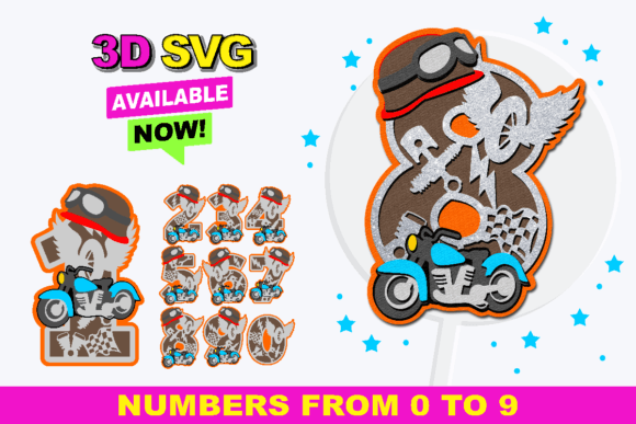 Motorcycle Numbers: A Versatile 3D SVG Collection for Creative Projects